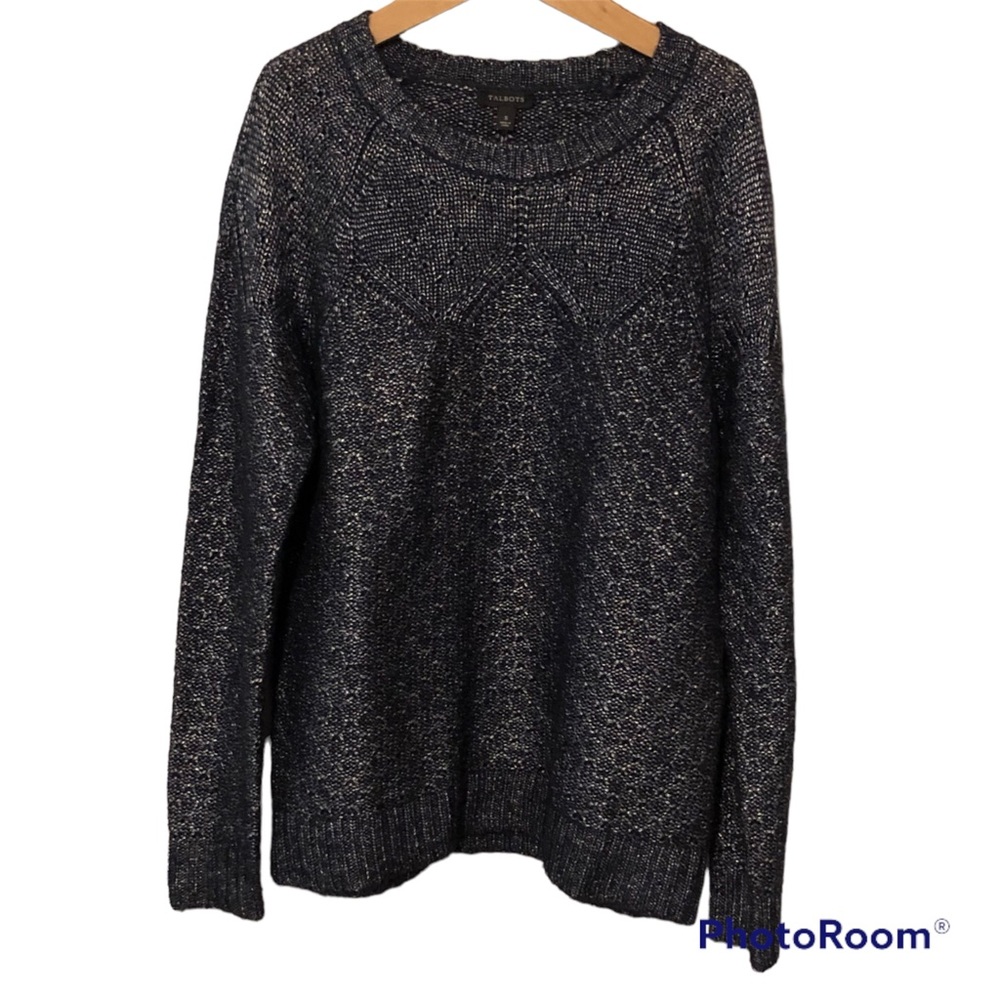 Talbots Navy and Silver Metallic Knit Sweater Womens Size Small